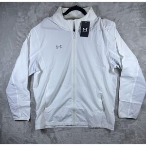 Under Armour Jacket Mens XL White Full Zip Lightweight Stretch Mesh Panels Gym